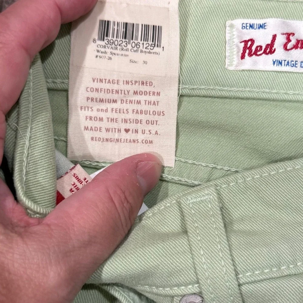Red Engine Corvair Spearmint Green Roll Cuff‎ Boyshorts Sz 30 Made in USA 907-26